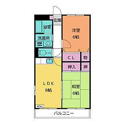 オルテンシア　（Ｏｒｔｅｎｓｉａ） 2階2LDKの間取り