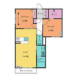 レフィシア城南 1階2LDKの間取り