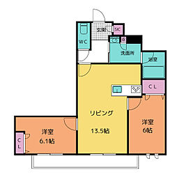 ラウンドアバウト　安城 3階2LDKの間取り