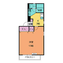 ロイヤル五月 1階1Kの間取り