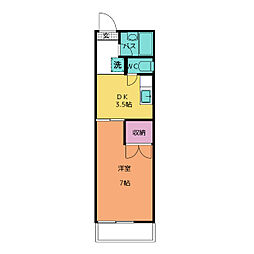 グリーンバード2 2階1Kの間取り