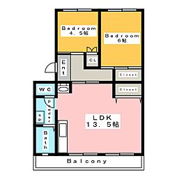 コーポ今村 2階2LDKの間取り