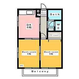 グリーンハイツWATANABE 2DKの間取図画像