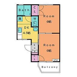 パークサイド小山A 2DKの間取図画像