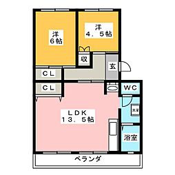 コーポ今村 2LDKの間取図画像