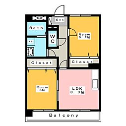 レイスペース小川B 2LDKの間取図画像