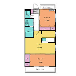 サンオークスVoVo 2LDKの間取図画像