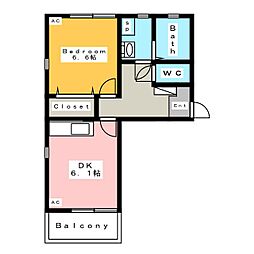 フラワーヒルズ新井 1DKの間取図画像