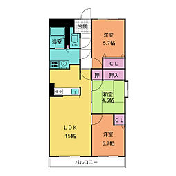 サンシャインハイツ 3LDKの間取図画像