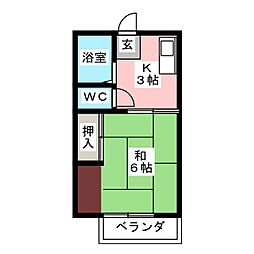 サンシティモリヤ 1Kの間取図画像