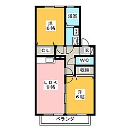 フォンテーヌ 2階2LDKの間取り