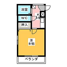 サザンコート 2階1Kの間取り