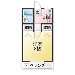 コーポグランメール 1Kの間取図画像