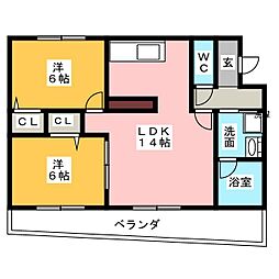 サンシャイン本郷B棟 2LDKの間取図画像