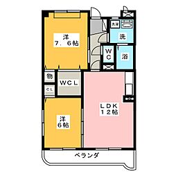 ロジアス大口 2LDKの間取図画像