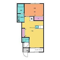 コンフォートマルエI 103 1階1LDKの間取り