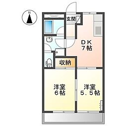 オクトハイム 2DKの間取図画像