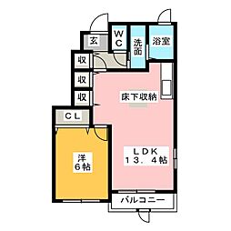ゼファー2 1LDKの間取図画像