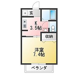 ユレーヌ白山前 1Kの間取図画像