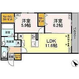 GRAND　D-ROOM　花園 3階2LDKの間取り