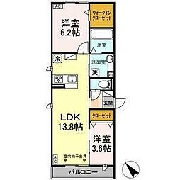 GRAND　D-ROOM　花園 3階2LDKの間取り