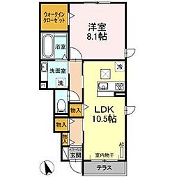 草々庭ハウス Ｂ棟 1階1LDKの間取り