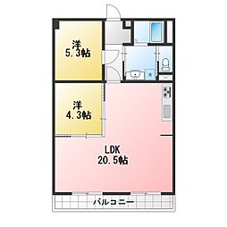 元町ハイツ 2LDKの間取図画像