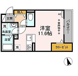 サンシャインヒルズ昭和町 ワンルームの間取図画像