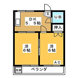 コーポ高美 2DKの間取図画像