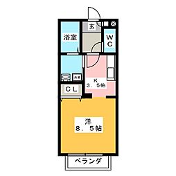 金谷一番館 1Kの間取図画像