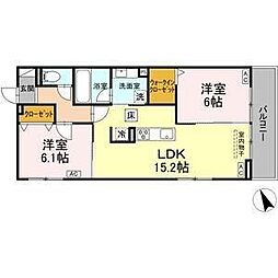 GRAND D-ROOM平芝 2LDKの間取図画像