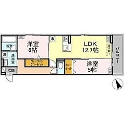 GRAND D-ROOM平芝 2LDKの間取図画像