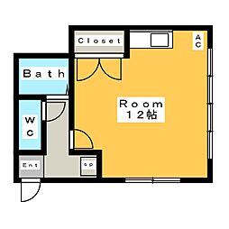 ワンルームＹ＆Ｋ 2階ワンルームの間取り