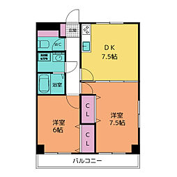 カーサ・ペルソナーレ 1階2DKの間取り