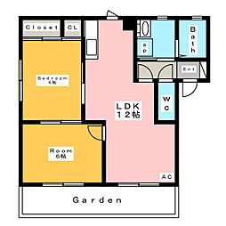 フラット大山 1階2LDKの間取り
