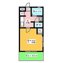 ロイヤルオーク 1Kの間取図画像