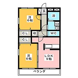 サンティークカメツタ2 2LDKの間取図画像