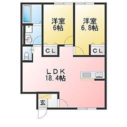 ミオ フラーゼ B棟 2LDKの間取図画像
