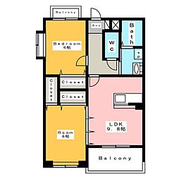 Coco横山 2LDKの間取図画像