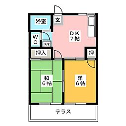 ＣＯＳＭＯ　ＨＯＵＳＥ　Ｂ 1階2DKの間取り