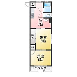 車屋ビル 2DKの間取図画像