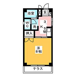 グラスペリア2 1Kの間取図画像