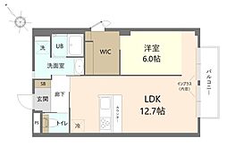 サンシャインII 2階1LDKの間取り