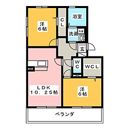 シュラインサイド大津 2LDKの間取図画像