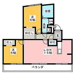 八幡マンション 2LDKの間取図画像