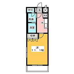 グランレーブ2 1Kの間取図画像