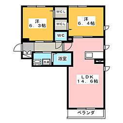 リラカーサ 2LDKの間取図画像