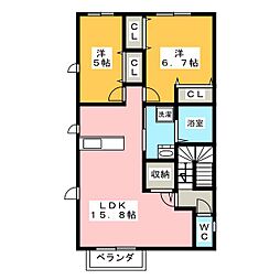 カーサフェリーチェA 2LDKの間取図画像