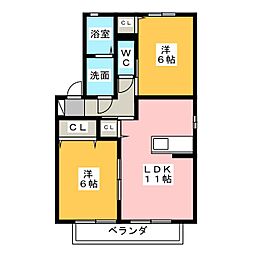 サンライフ旭A 2LDKの間取図画像