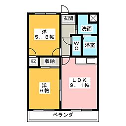 クラロ池之表 2LDKの間取図画像